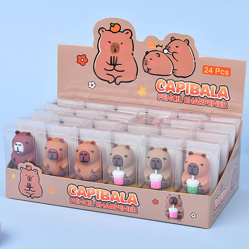 

24 Pcs Cute Cartoon Capybara Shape Children's Pencil Sharpeners Primary School Student Stationery