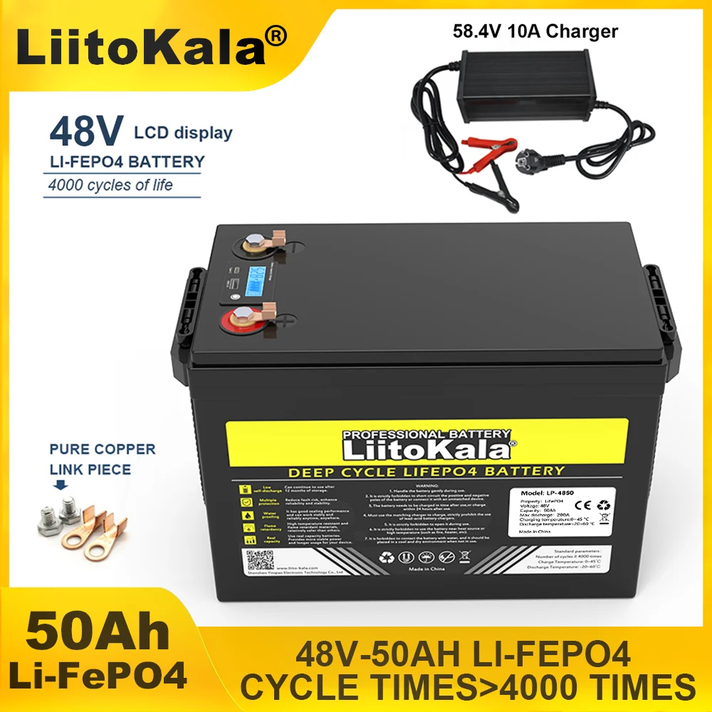 LiitoKala 48V/58.4v 50AH LiFePO4 Battery 16strings Lithium Iron Phosphate high power alternator Solar Energy Golf Cart Yacht