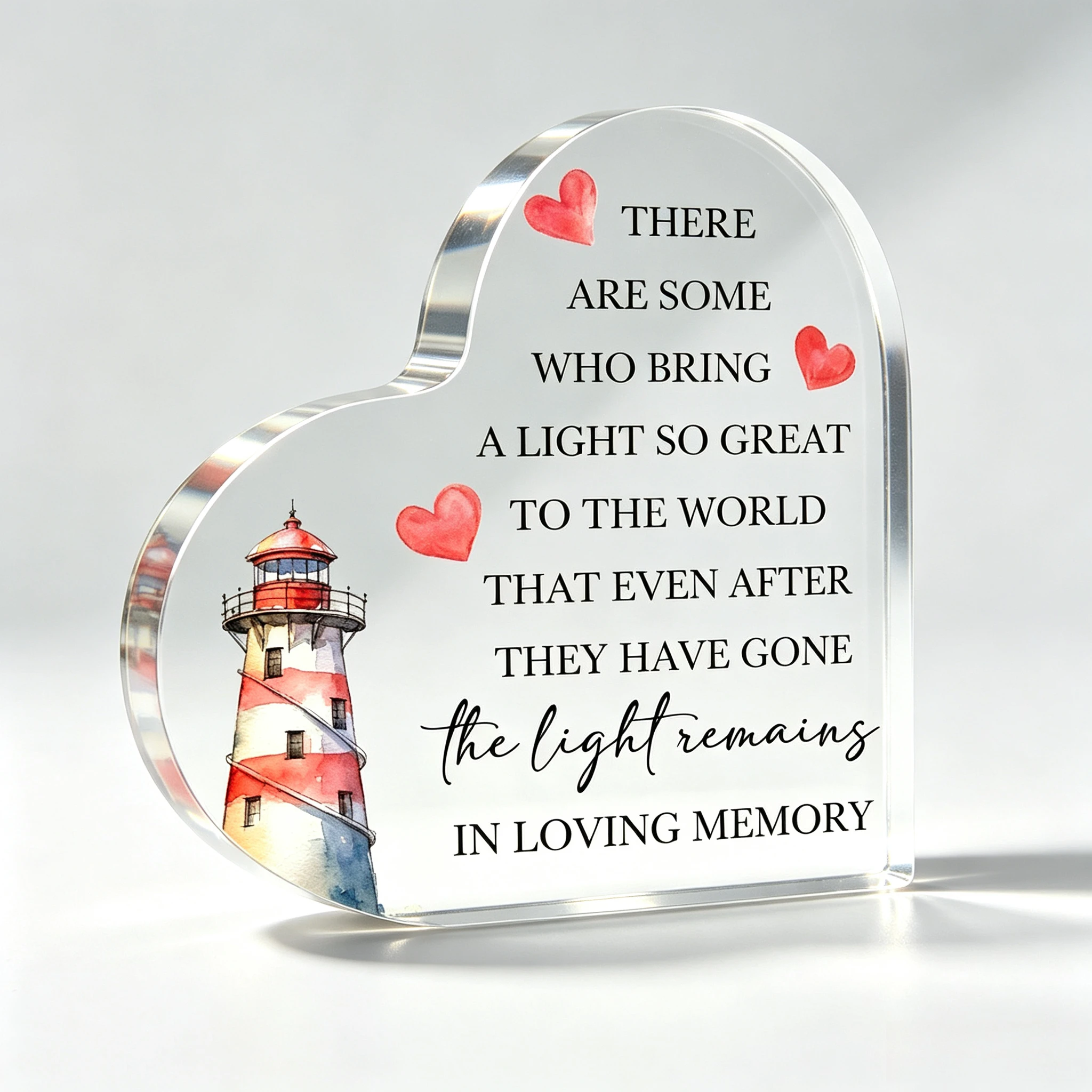 The Light Remains Heart‑Shaped Acrylic Sign, Red Heart Bereavement Condolence Desktop Ornament