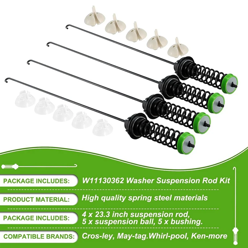 W11130362 4Pcs Washer Suspension Rod Kit,For Washing Machines-Fit 11022352510, WTW5000DW2,MVWC565FW0, WTW5000DW0 Easy To Use