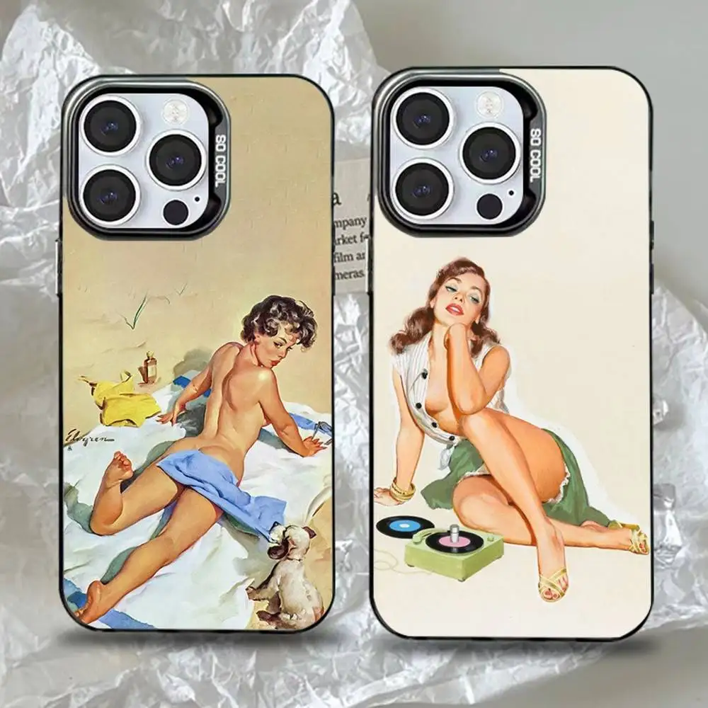

Pin Up Girl Vintege Phone Case For iPhone 16,15,14,13,12,11,Pro,Max,Plus,Mini,XS,SE Anti Fall Black Matte Hard Bumper
