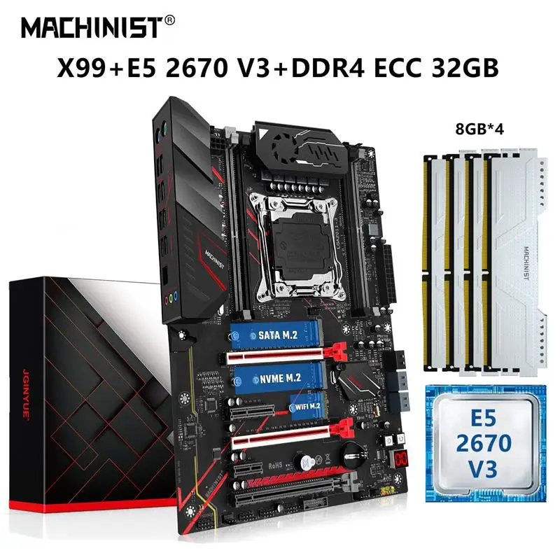 Top MACHINIST Kit X99 Motherboard LGA 2011-3 Set With Xeon E5 2670 V3 Processor 32G=8G*4 DDR4 ECC Memory SATA 3.0 USB