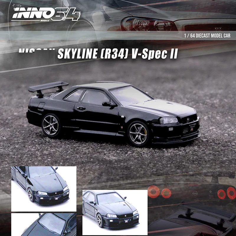 

INNO 1:64 Model Car Skyline GT-R (R34) V-SPEC II Alloy Die-Cast Vehicle -Black