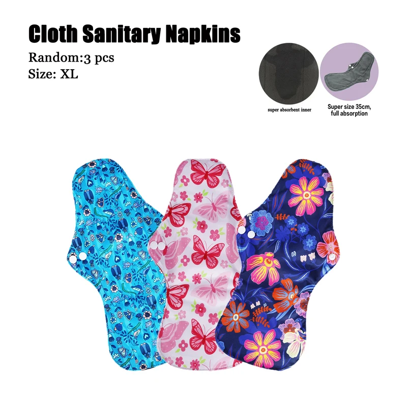 

3Pcs Reusable Menstrual Pads Female Breathable Heavy Flow Bamboo charcoal cloth Sanitary Napkins Washable cloth Sanitary Napkin