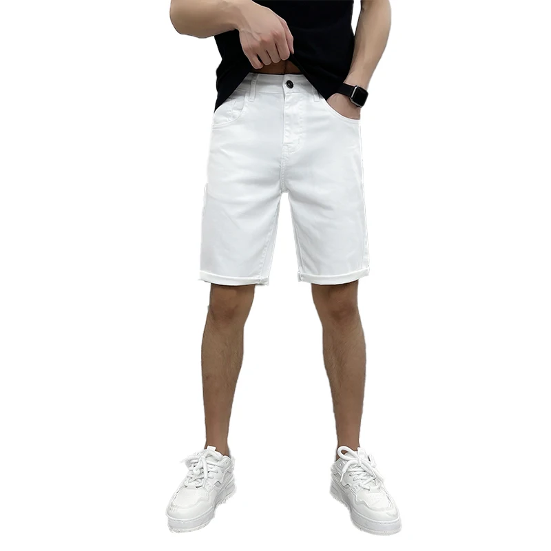 2024 High-End Lichte Luxe Zomer Ultradunne Sectie Witte Jeans Shorts Zwart Losse Casual Heren Broek