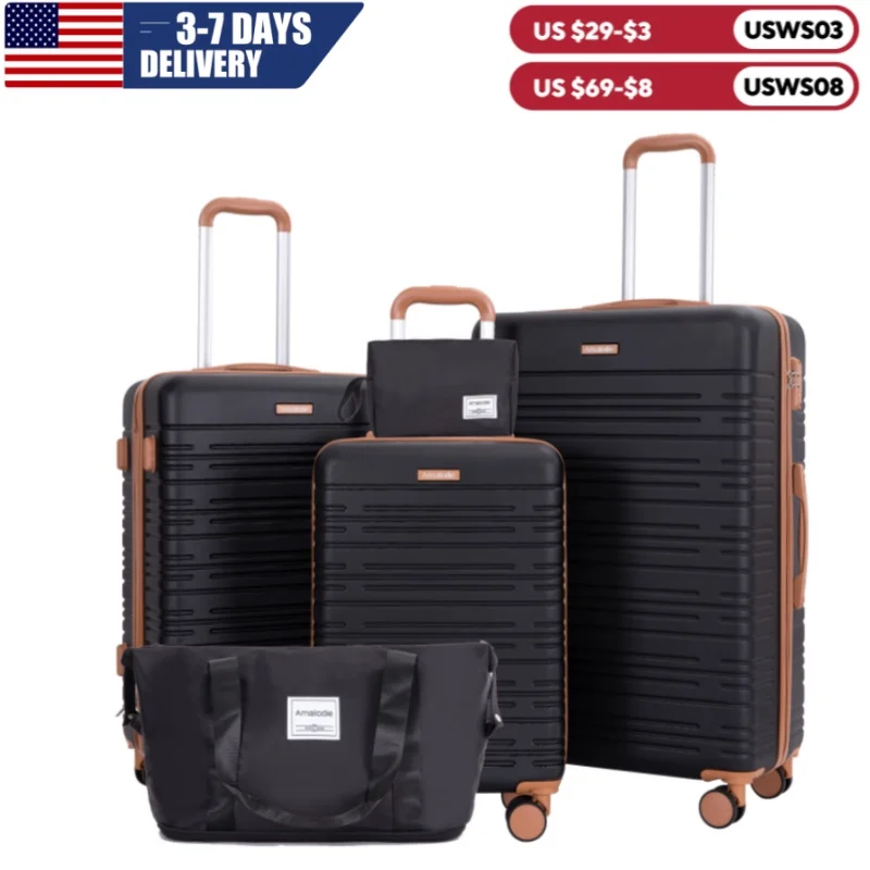 Luggage sets 5 Pieces,Hardshell Suitcase set with Double Spinner Wheel,Travel Case with TSA Lock and Weekend Duffle Bag