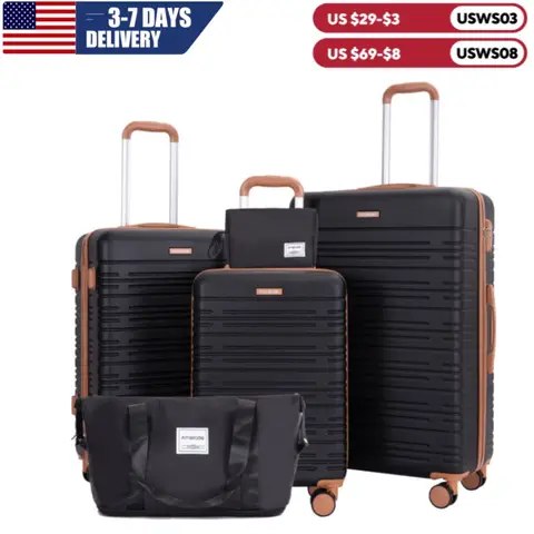 Luggage sets 5 Pieces,Hardshell Suitcase set with Double Spinner Wheel,Travel Case with TSA Lock and Weekend Duffle Bag