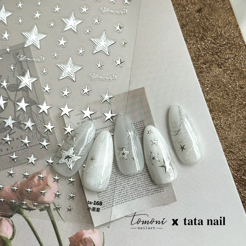 Laser Nail Stickers Japanese 5D Embossed Small Stars Nail Art Stickers Self Adhesive Transfer Slider For Nails DIY Manicure Tool