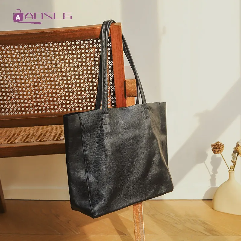 Genuine Leather Bags Womens New Handbag Vintage Casual Solf Bright High Quality Cowhide High Capacity Armpit Shoulder Bag