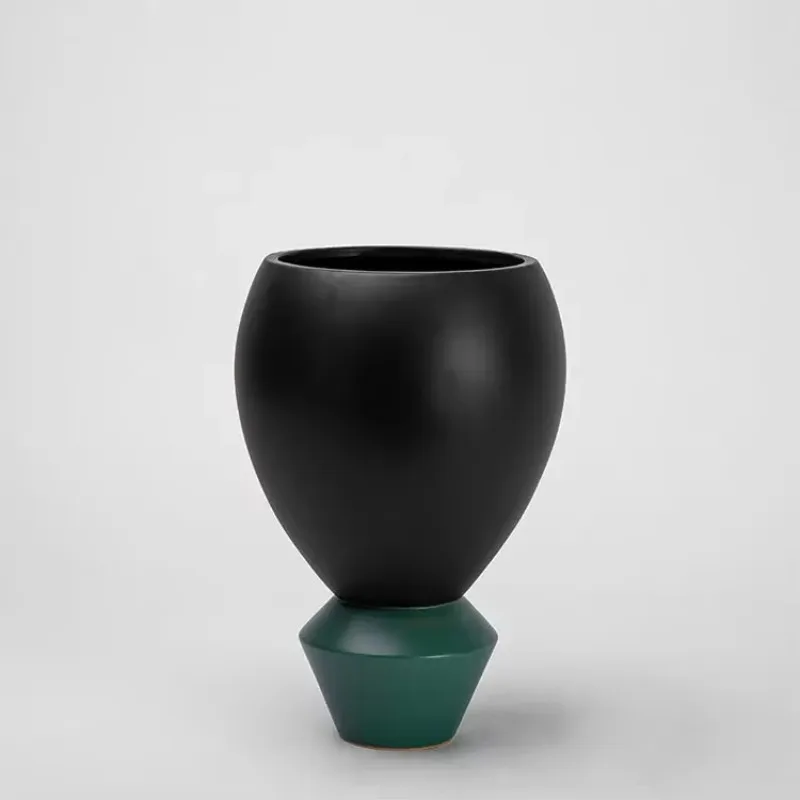 Light luxury modern art geometric wide mouth vase living room model room study hotel desktop soft decoration ornament