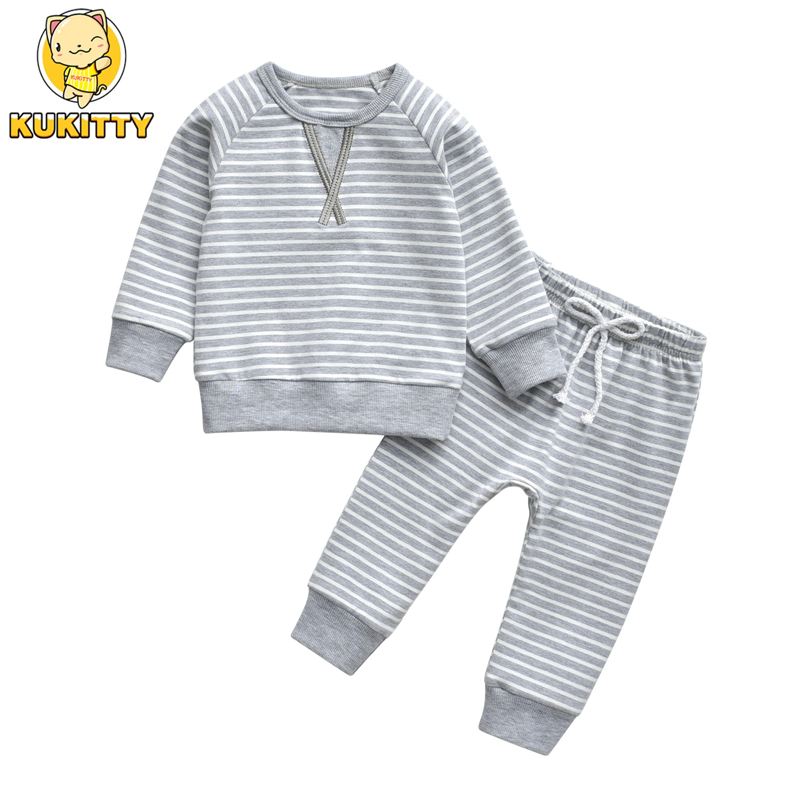 Casual Toddler Baby Boy Clothes Set for 1 2 3T New Striped Long Sleeve Pullover Top and Pants Spring Autumn Outfit for Boy