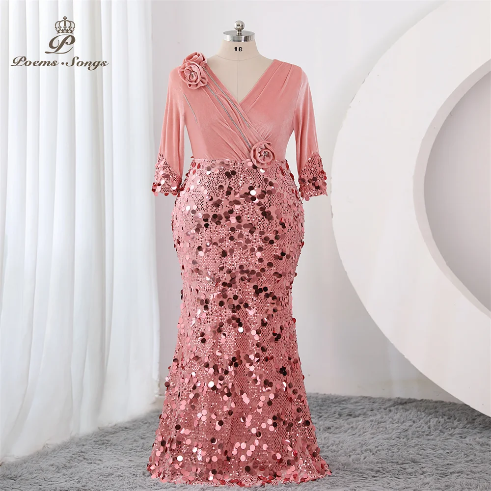 

Pink Long sleeve Evening dress vestidos de fiesta elegantes largos de noche Plus Size party dresses woman Gown Maxi dress