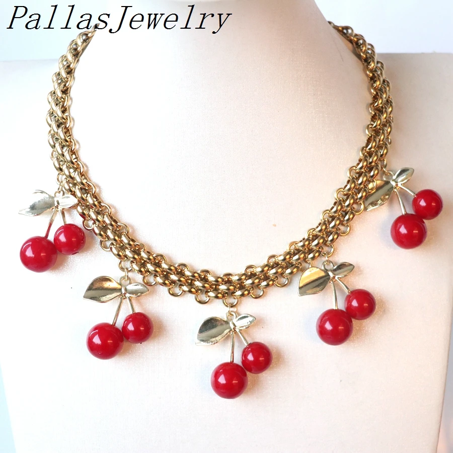 3Pcs New arrival statement necklace for fashion women red cherry necklaces for party Giftold unique Thick chain necklace Gift