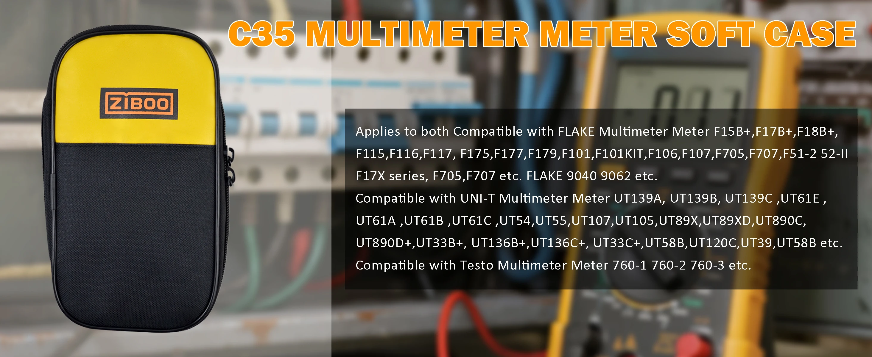 ZIBOO C35 C25 C33 Multimeter-Messgerät, weiches Gehäuse, Verwendung für Zangenmessgerät, Multimeter, Reißverschluss-Tragetasche, Original-Multimeter-Tasche – Detail 6