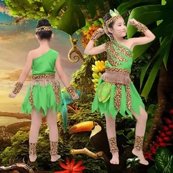 Green Children's Wear Plays Out Costume Tage Costume African Dance Indian Savage Hunter Show Costume Dance