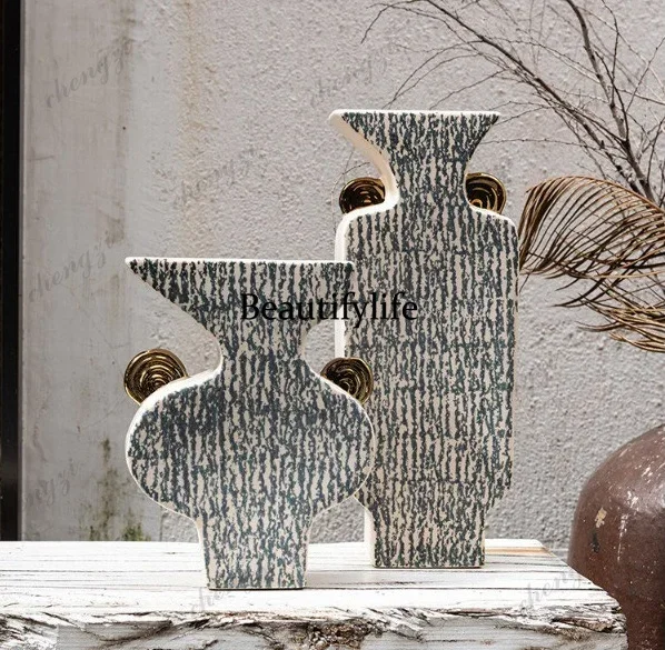 C178 Light luxury binaural ceramic vase ornament flower arrangement homestay model room living room entrance TV cabinet decorati