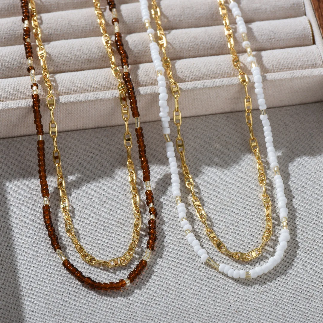 

Fashion Stackable Bead Double Layered Necklace Woman Bohemian Style Jewelry Accessories