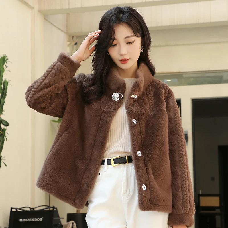 

2025 модное женское короткое пальто из искусственного золота, норки и бархата, легкое осенне-зимнее теплое пальто с воротником-стойкой, куртка