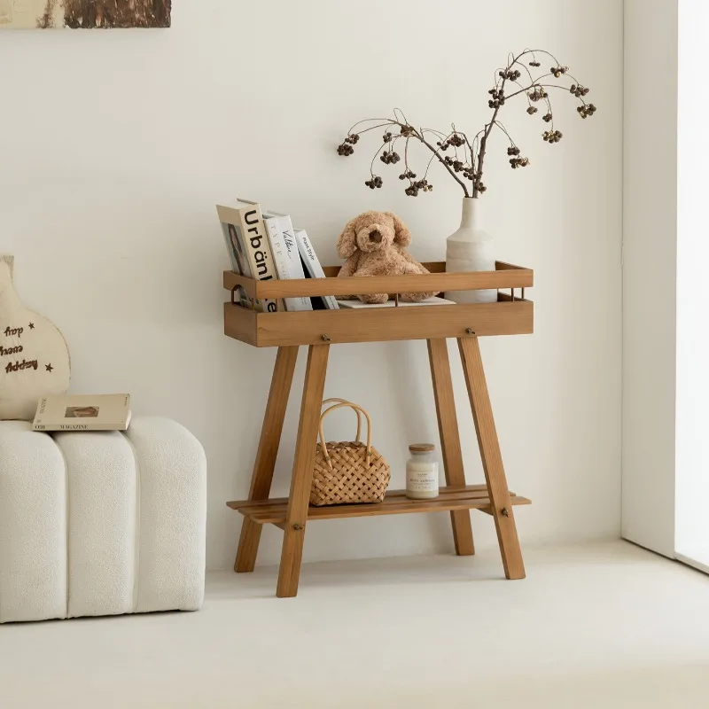 

Solid Wood Living Room Storage Shelf Log Style Display Rack Indoor Multifunctional Plant Stand Household Decorative Organizer