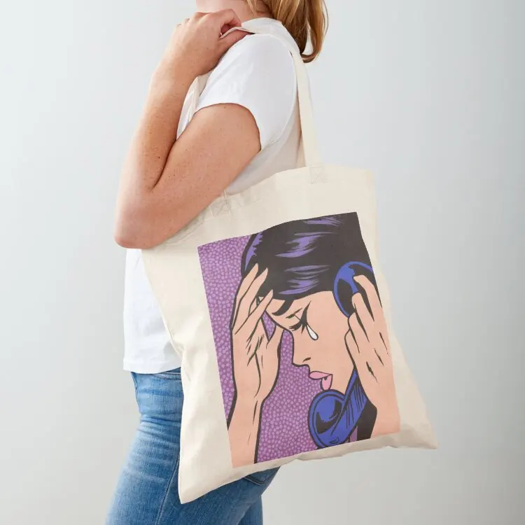 Telephone Crying Comic Girl Tote Bag tote bag screen large size bags tote bag custom