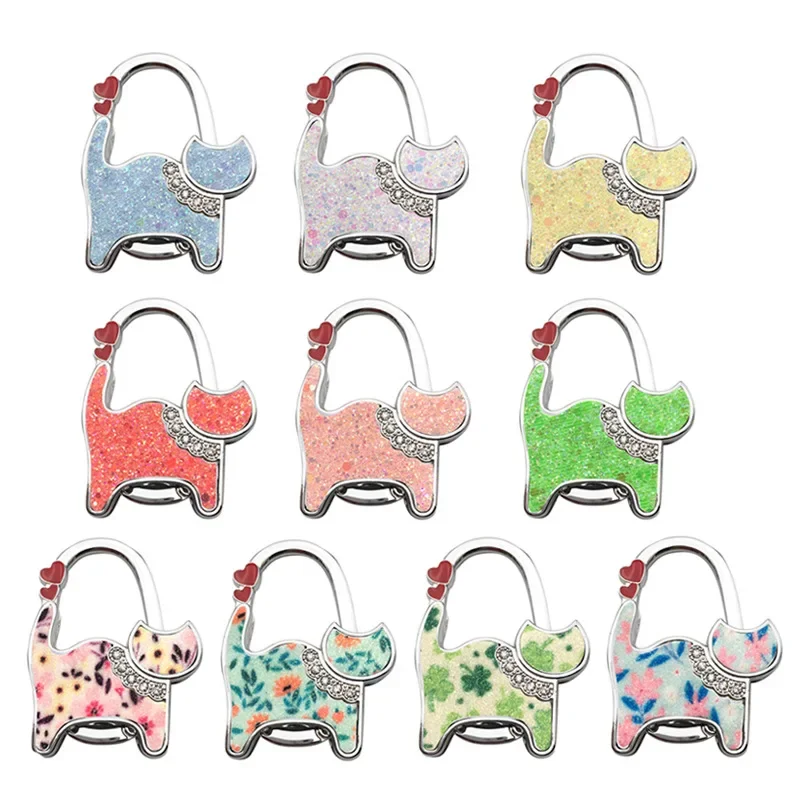 

Women Handbag Decor Foldable Handbag Hook Cat Shaped Shining Hooks Table Edge Hanger Metal Portable Safer Gift Purse Bag Holder