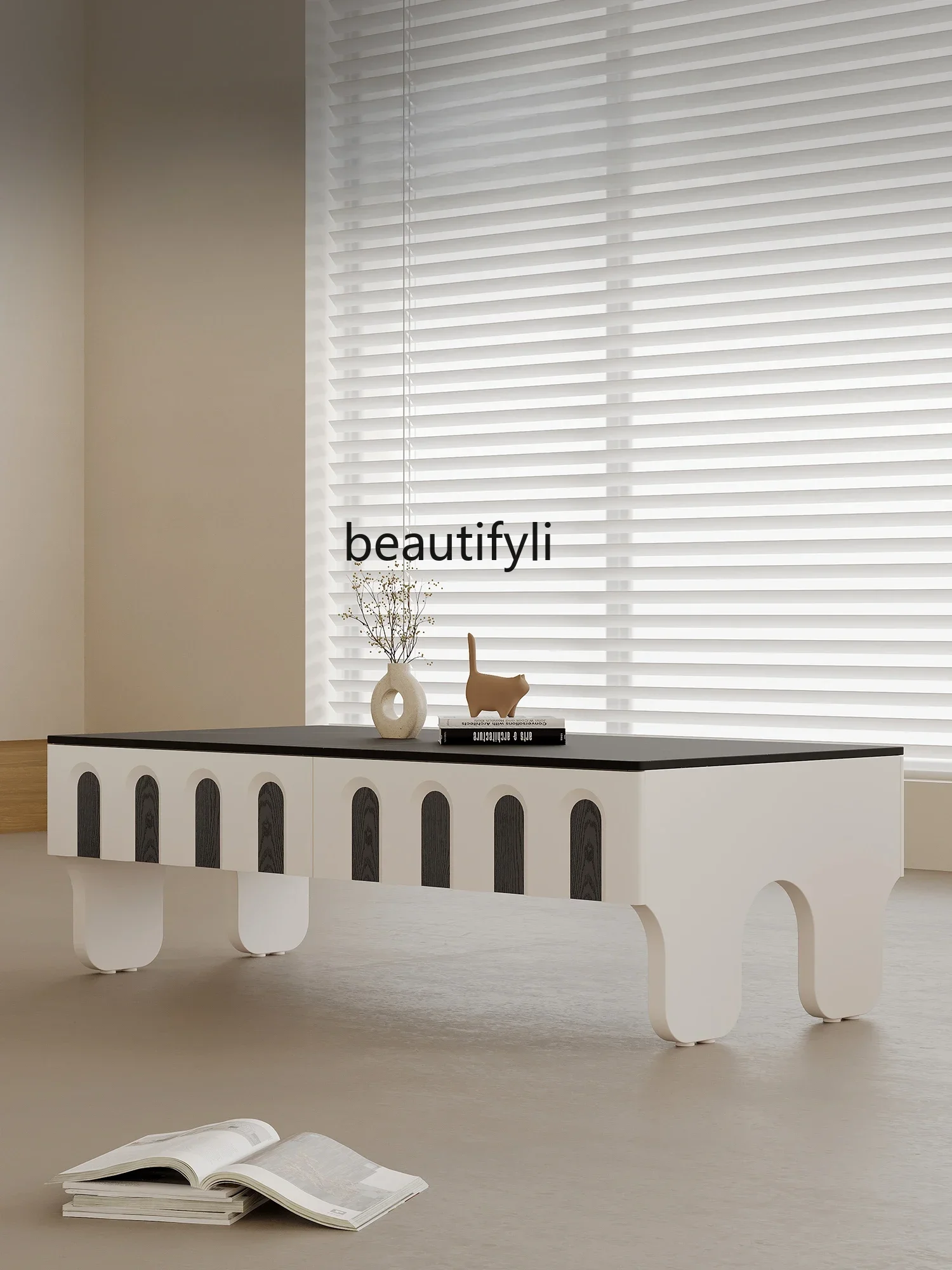 Q181  French Coffee Table Small Apartment Square Stone Plate Designer Home Minimalist Modern Minimalist Cream Style Table Living