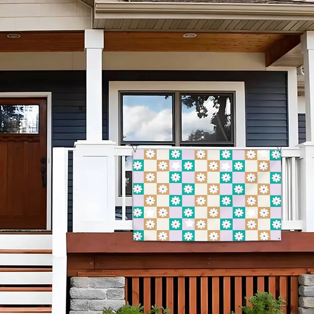 Checkered Flower Pattern Flag Custom Flags Wall Hanging Tapestry Outdoor Decorative flag Background Blanket