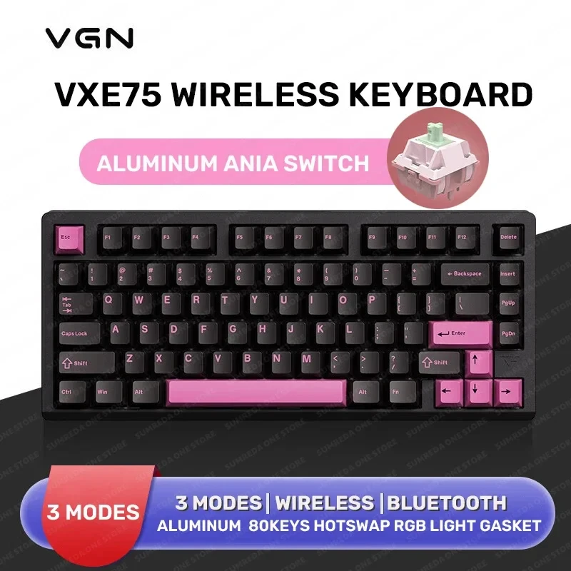 VGN VXE75 Aluminum Custom Mechanical Keyboard Kit Wireless Bluetooth 2.4G Gaming Wired keyboard Hotswap RGB Non-contact keyboard