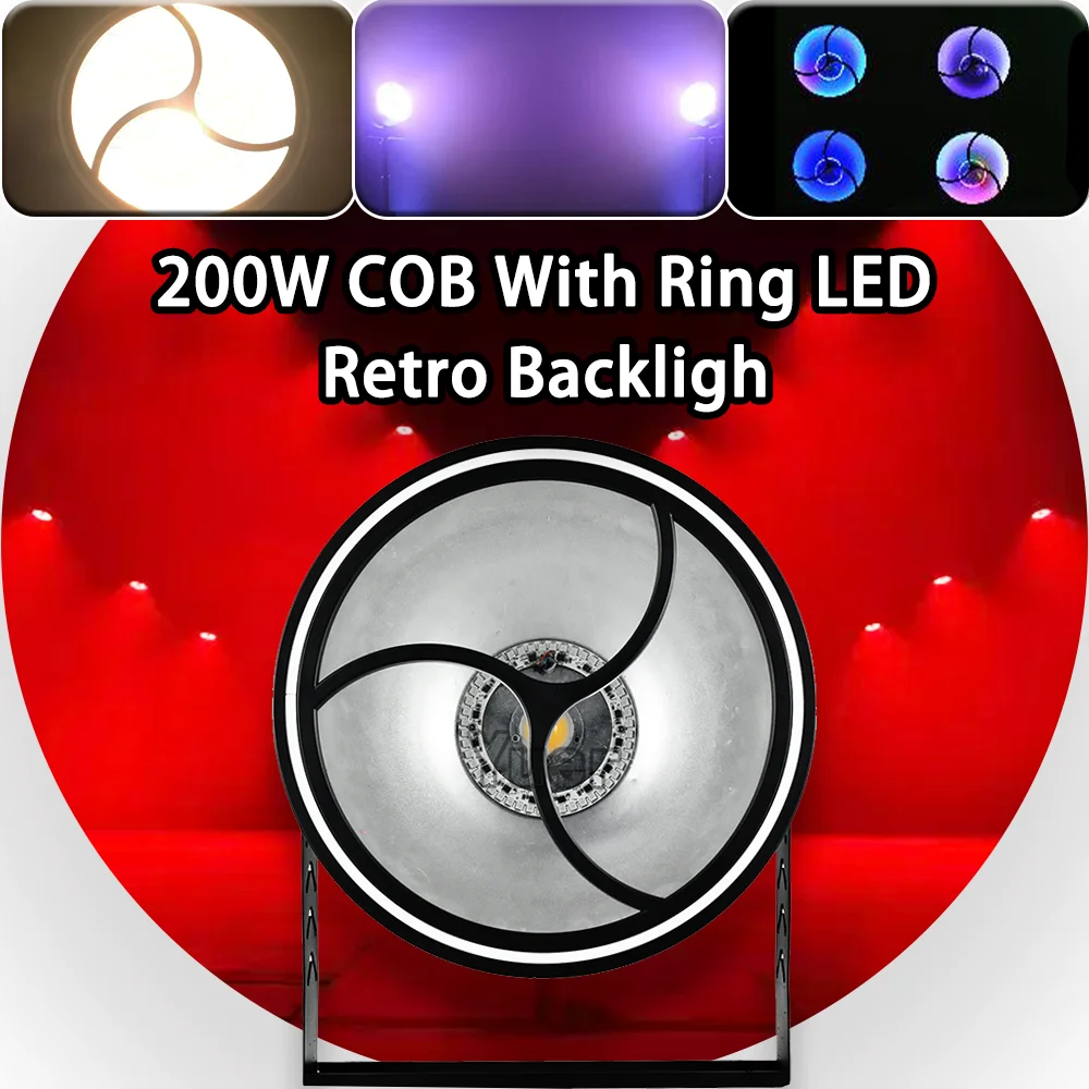 

NEW200W COB Ретро-светильник с кольцом RGB Внутренняя лампа и SMD RGB Out Ring Strobe Wash Light Мини Ретро Подсветка для DJ Disco Party