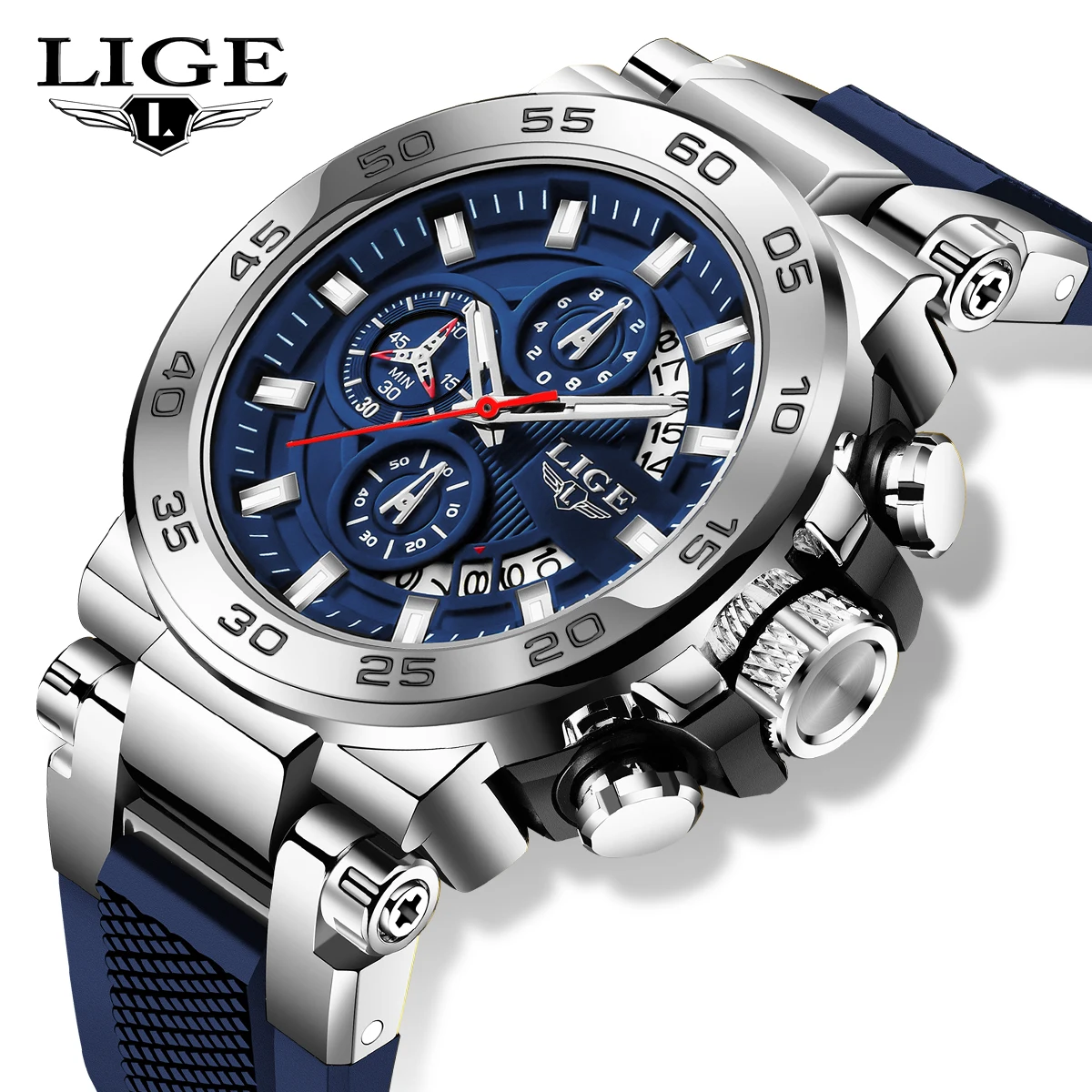 LIGE Fashion Man Watch Silicone Strap Military Sport Quartz Wristwatches Waterproof Chronograph Men\'s Watch Luminous Male Clock