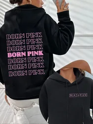 2024 Black and Pink Letter Print Women's Hoodie Kpop Tide Fleece Long Sleeve Top Harajuku Fashion Couple Autumn Women Sweatshirt