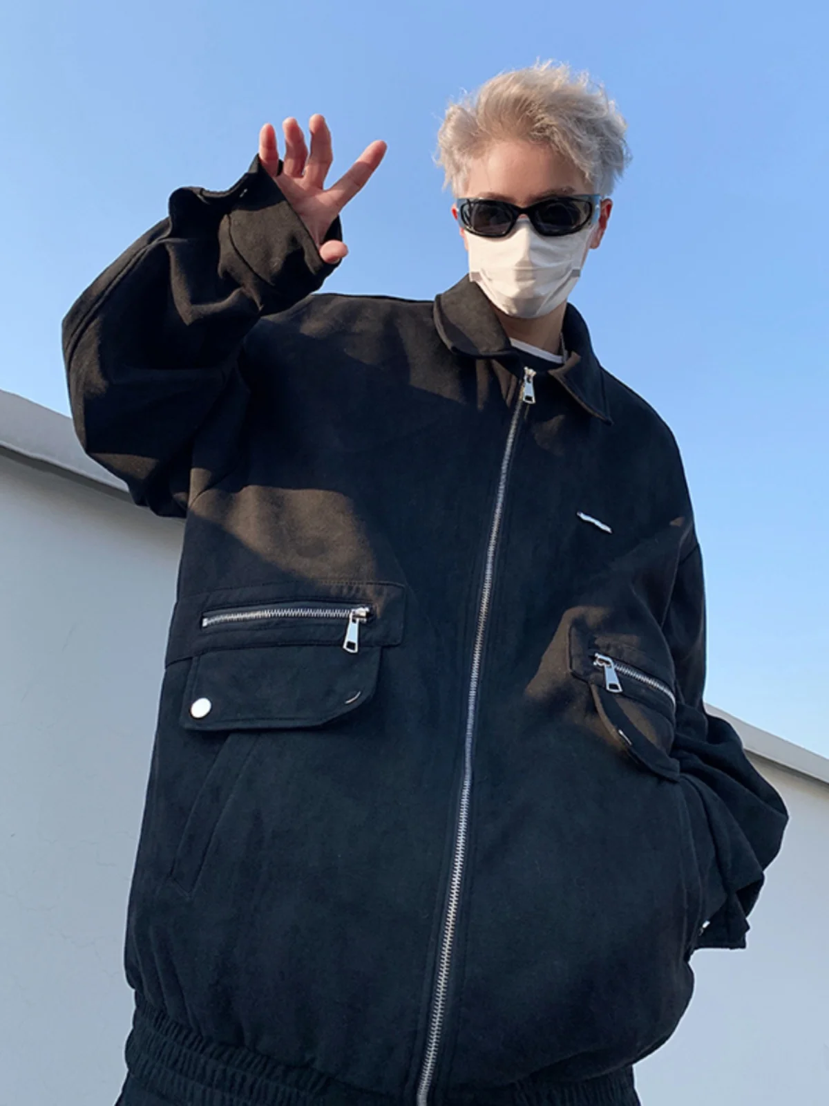 

Meadow Deer Skin Velvet Jaet Men's Autumn American High Street Cool Collar Top Youth Trendy Workwear Jaet Loose Fit Multi...