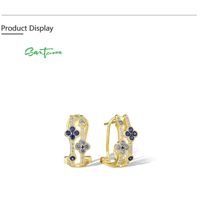 SANTUZZA Ohrclips aus reinem 925er Sterlingsilber für Damen, funkelnde blaue und schwarze Blumen, modischer Hochzeitsschmuck, edle Schmuckgeschenke – Detail 11