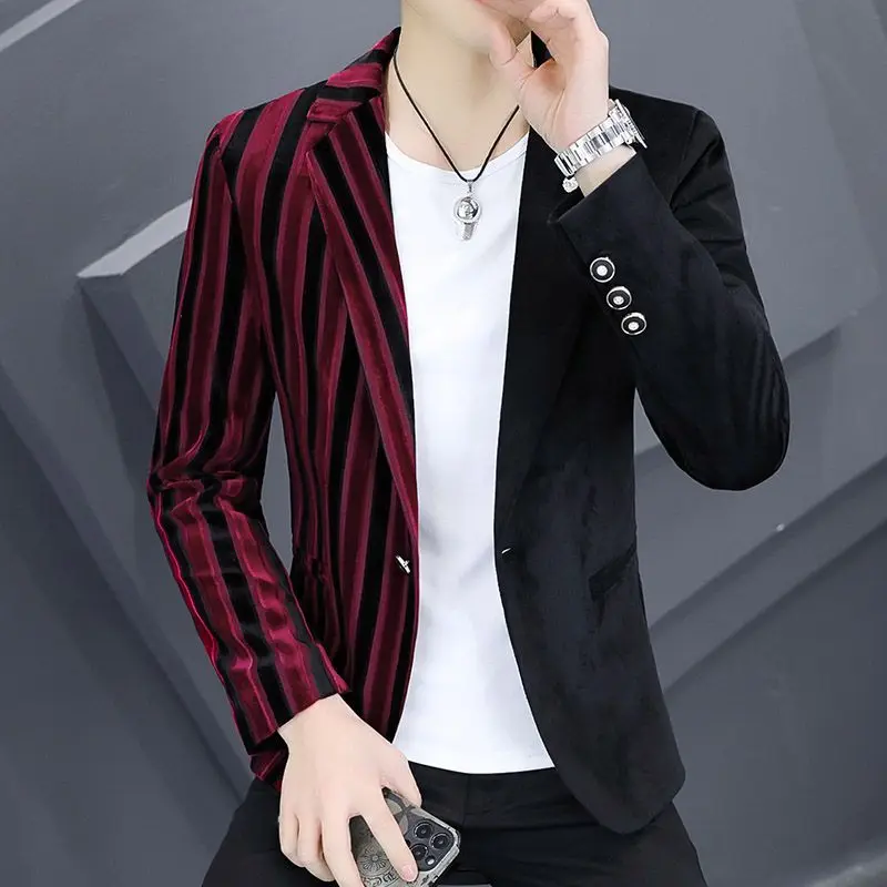 Slim Fit Blue Man Suits And Blazers Thin Striped Coats Elegant Spring Clothes Menswear Jacket For Men Youthful Emo Classic 2024