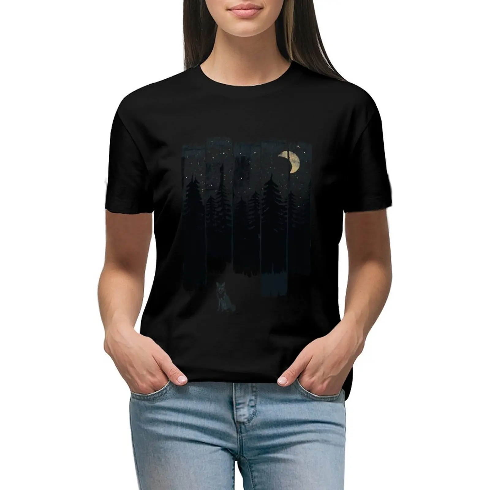 

A Fox in the Wild Night T-Shirt summer clothes funny customs design your own t shirts for Womens