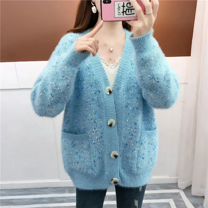 

Cardigans Harajuku Sweater Knitted Cardigan Women 2021 New Korean Style Top Loose Thick Sweater Coat