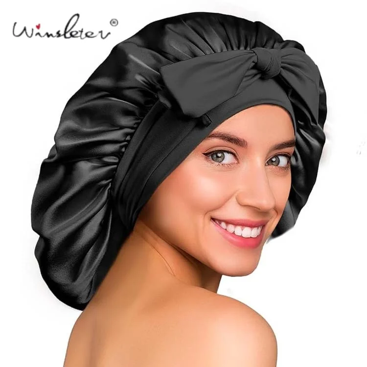 

Шелковая шапочка-боннет Winsleter, 16 мм, 100% натуральный шелк, женская двухслойная ночная шапочка для сна, эластичная повязка для волос A62948JF