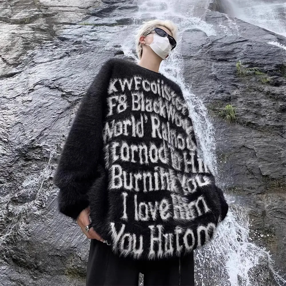 

Оверсайз свитер в американском ретро-стиле для пар, осенне-зимний, свободный, с круглым вырезом, вязаный, в стиле кэжуал, для мужчин и женщин