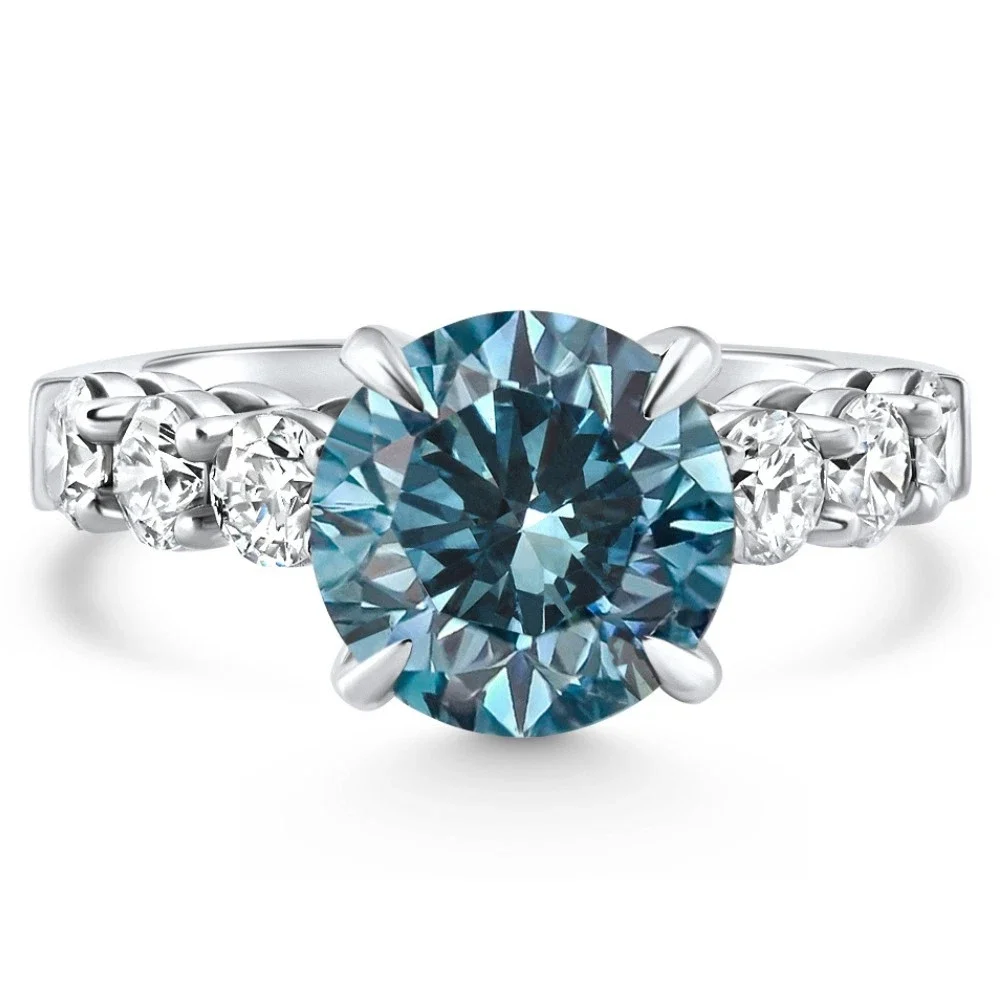 4CT Hauptstein, runder blauer Diamant, VS-VVS-Verlobungsring aus Platin 950, im Labor gezüchteter Diamantring für Damen, Jubiläumsgeschenk – Detail 8