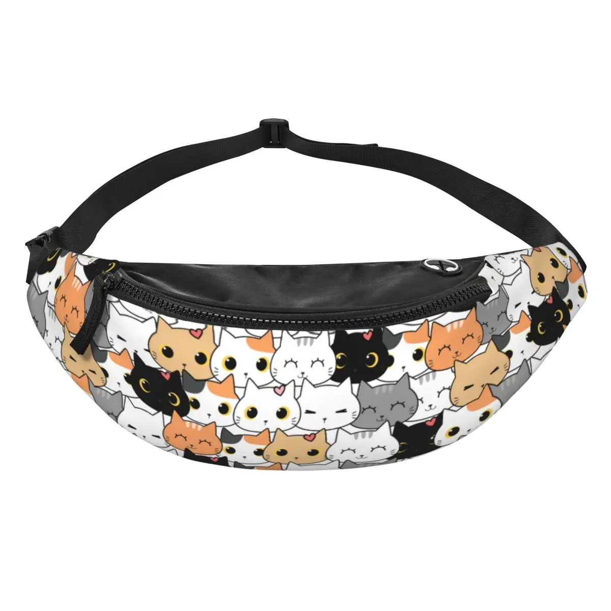 Custom Cute Kitten Cat Doodle Fanny Pack Men Women Black Cats Crossbody Waist Bag for Running Phone Money Pouch