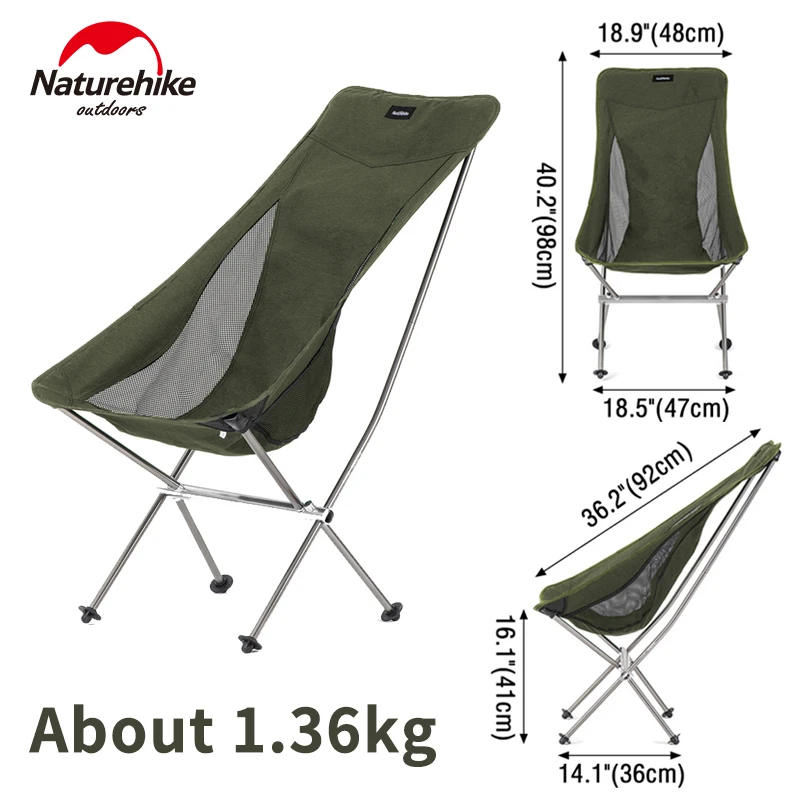 

Naturehike Camping Folding Chair for Fishing Hiking Tourist YL06 Aluminum Alloy Moon Chair Lightweight Portable High Back Seat