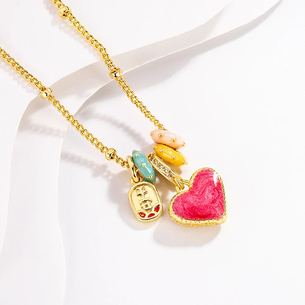 925 Silver Necklace Colorful Enamel Multi Heart Charm Pink Double-Sided Sweet for Women Girl Jewelry Gift Dropshipping Wholesale
