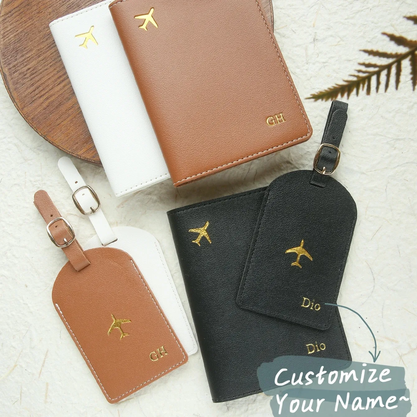 Free Custom Name Passport Cover Luggage Tag Set Fashion PU Leather Ticket Passport Holder Personalize Gold Stamping Travel Purse