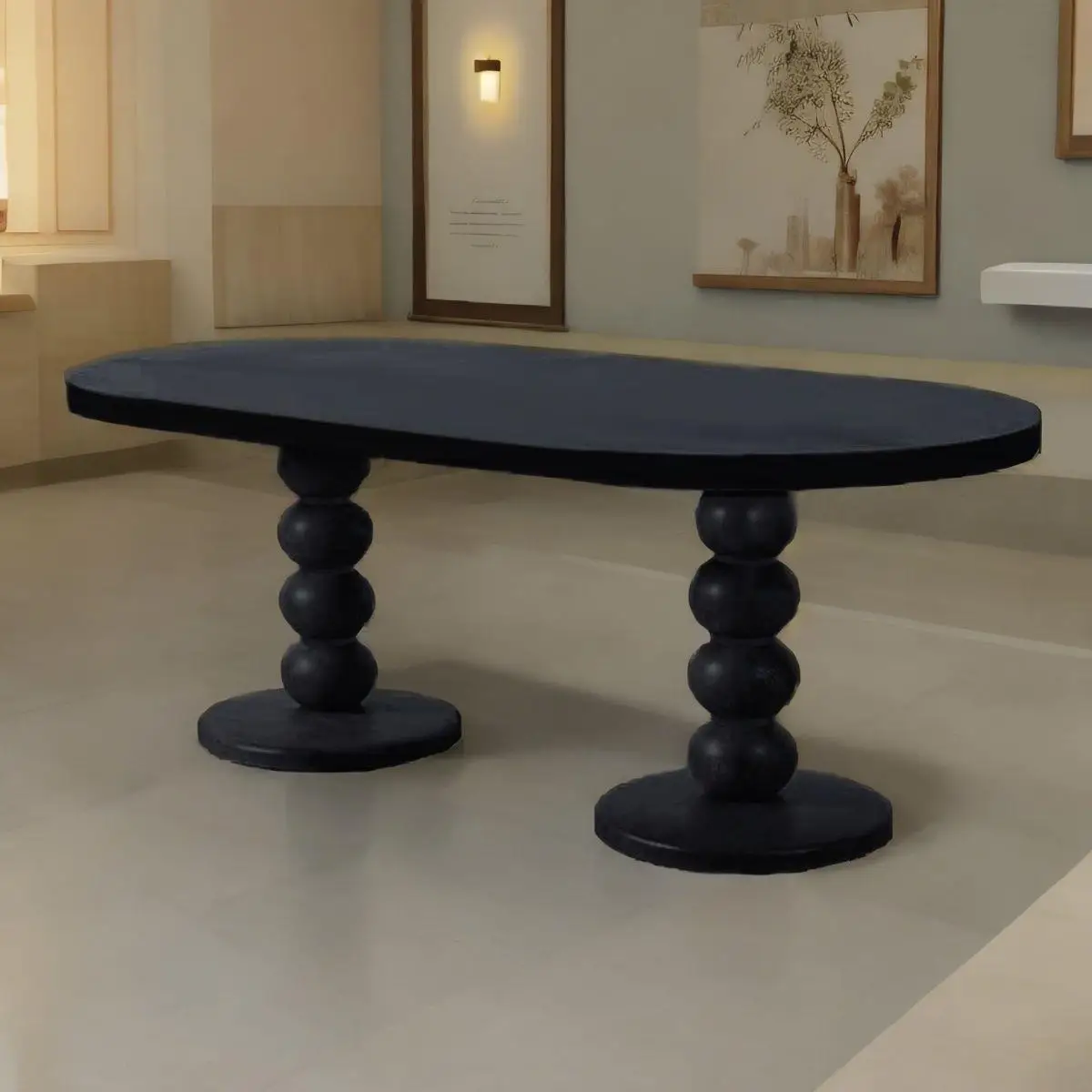 Dining table Oval long table Desk Roman column Medieval living room desk Conference table