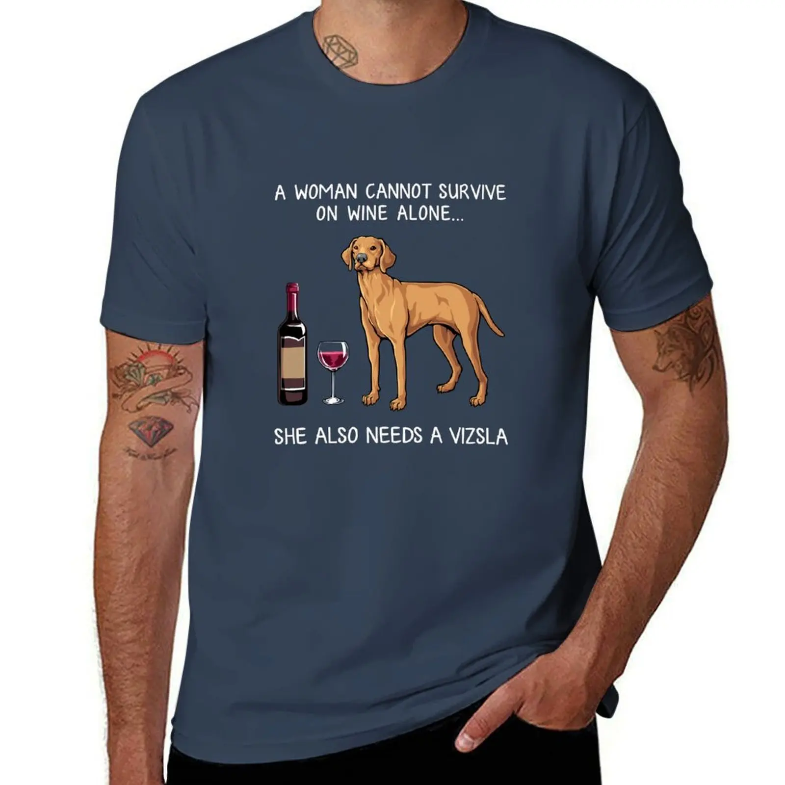 

Vizsla and Funny dog wine T-Shirt Basic Simple Casual Short Sleeve Tee