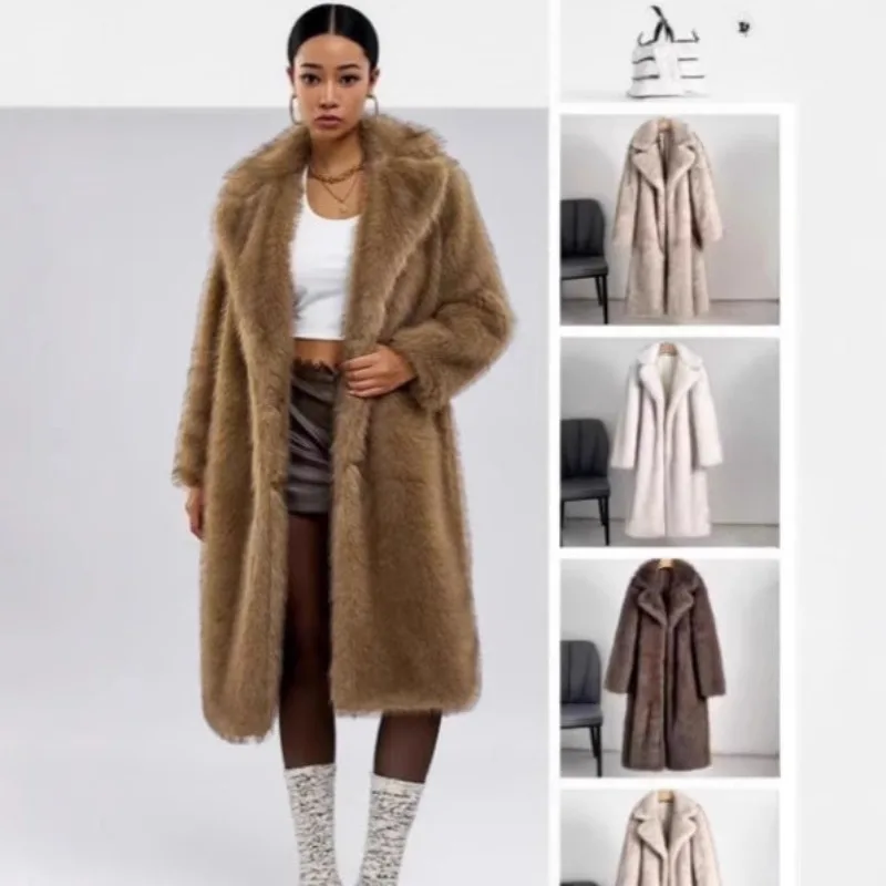 

Autumn Winter Women's Imitation Fur Suit Collar Coat