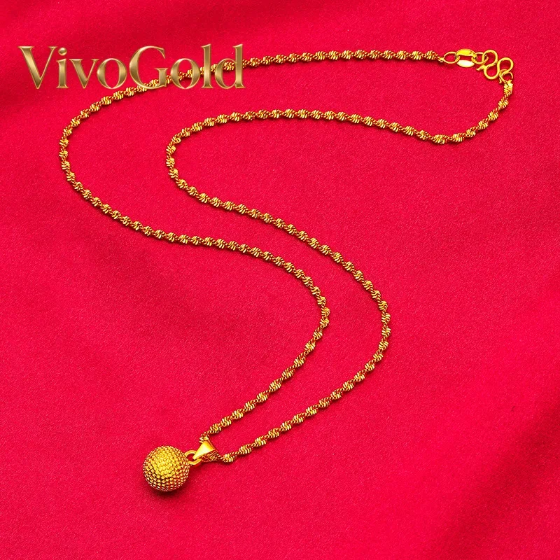 VivoGold VivoGold Bead Pendant for Women, 24K Gold, AU999 | Polished gold bead with diamond accents, classic round shape, radian