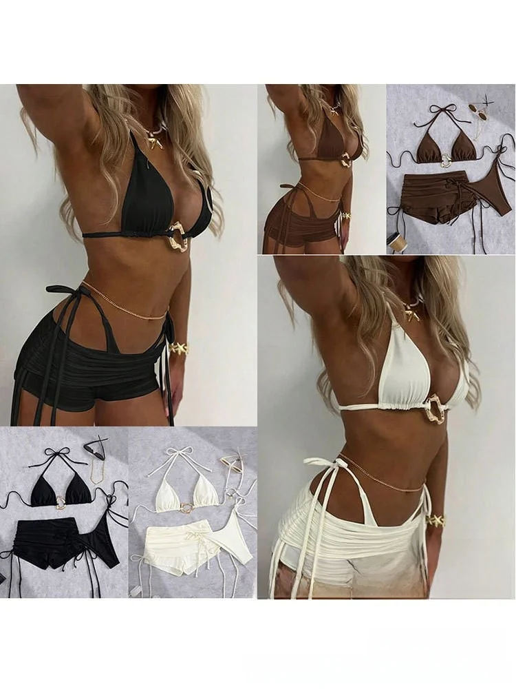Sexy Bikini Strap Hollow out  Bag Hanging Neck Rope Swimsuit Polyester Material with Chest Pad No Steel Support
