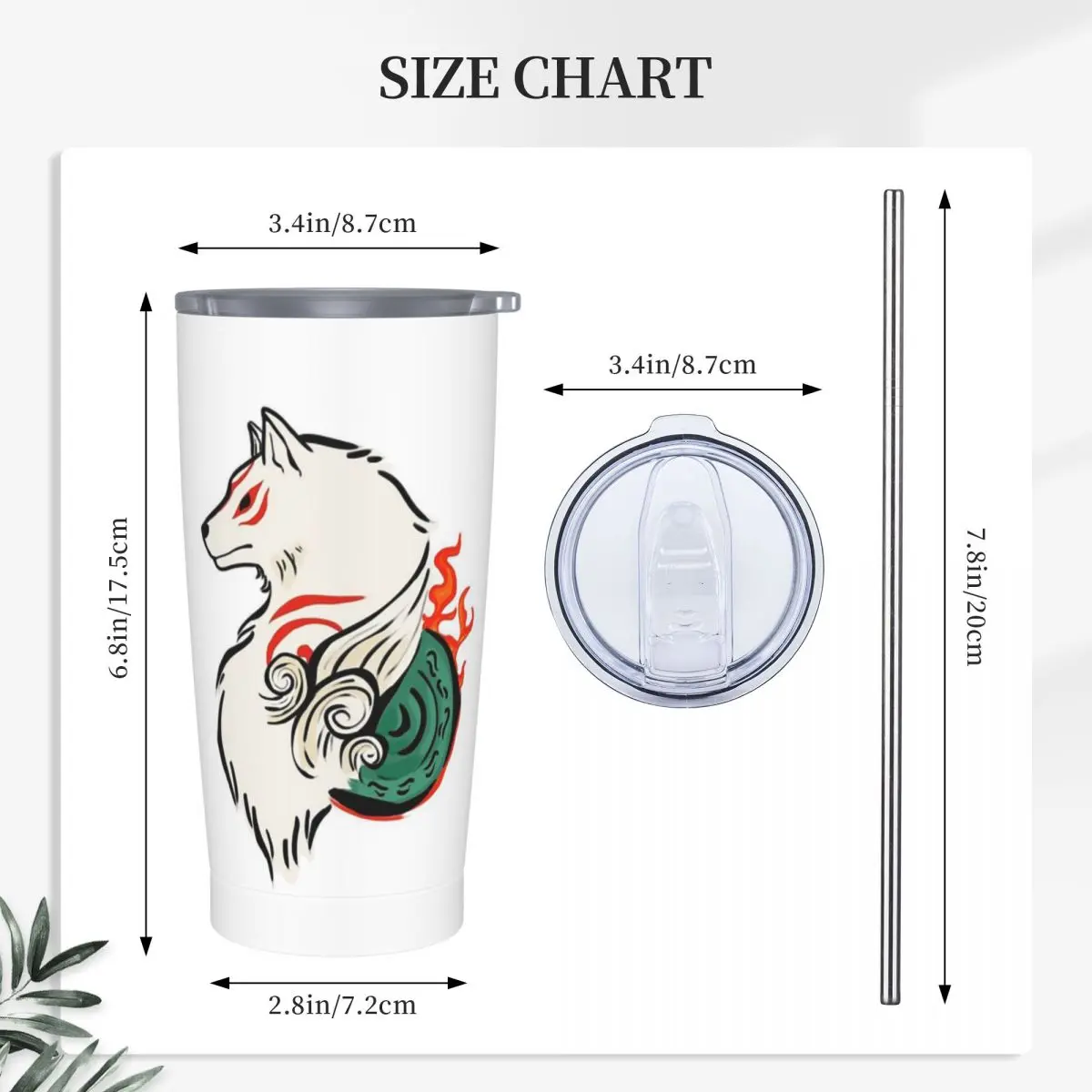 Copy Of Okami Sakura Stainless Steel Tumbler Vacuum Insulated Mug Thermal Cold Bottle Straws With Lid 20oz