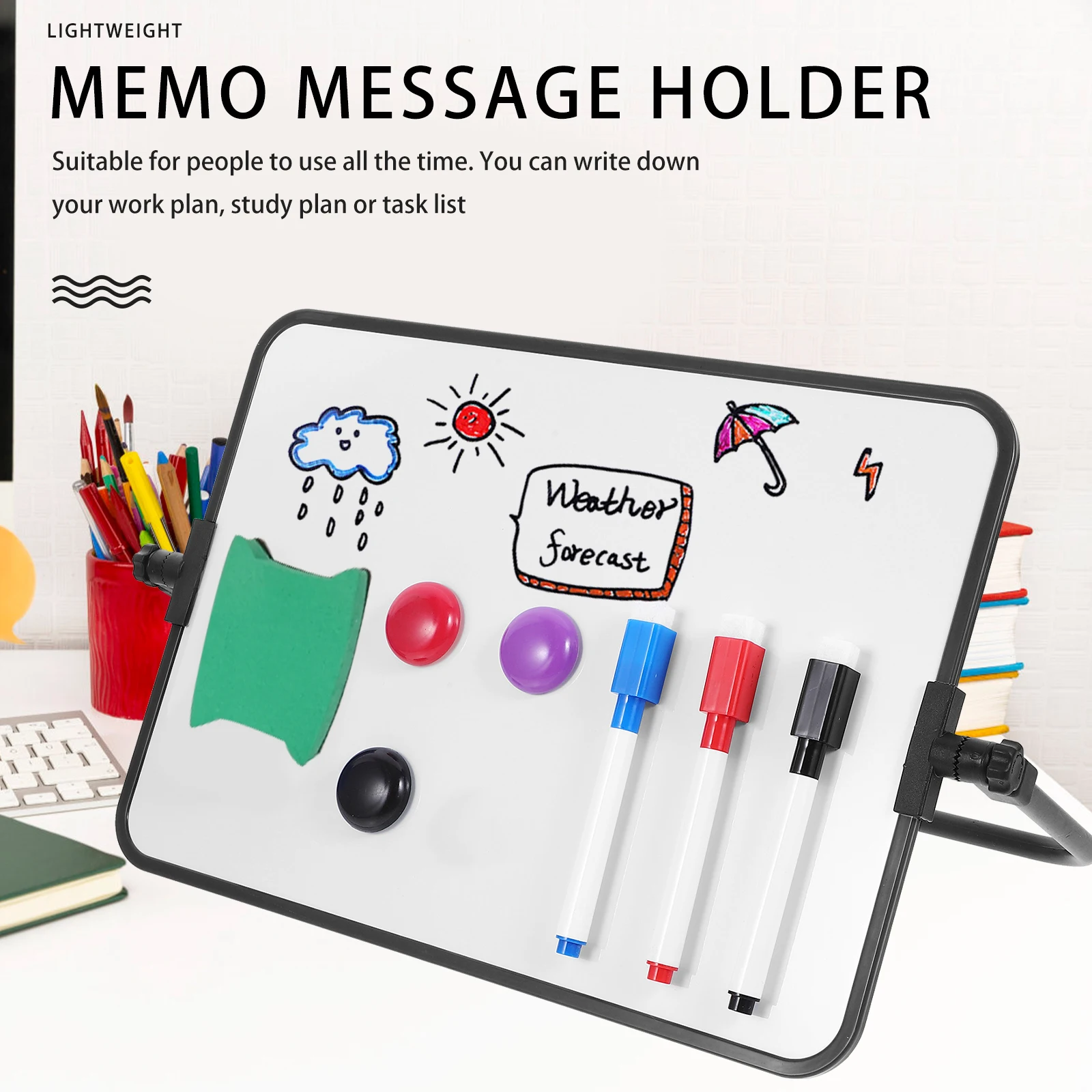 1 Set Double-Sided Magnetic Whiteboard Erasable Office Write Board Message Memo Board Calendar Office Note Message Stand Supply